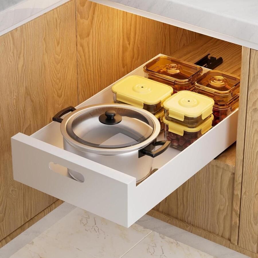 Telescopische lade 30 cm breed uittrekbare laden voor keukenkasten organizer voor onder de gootsteen schuifkast voor badkamer wit Keukenkast organizer