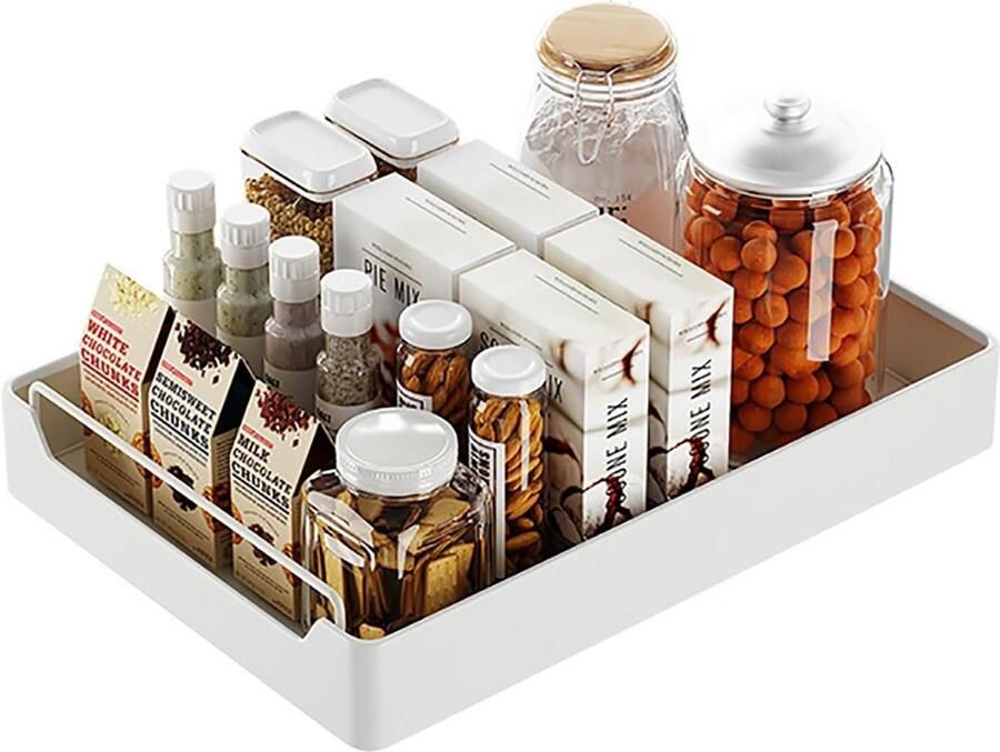Telescopische lade schuif-out keukenkast organizer met handvat en uittrekbare lade-keuken kruidenrek-lade-organizer-achteraf te monteren (wit) Keukenkast organizer