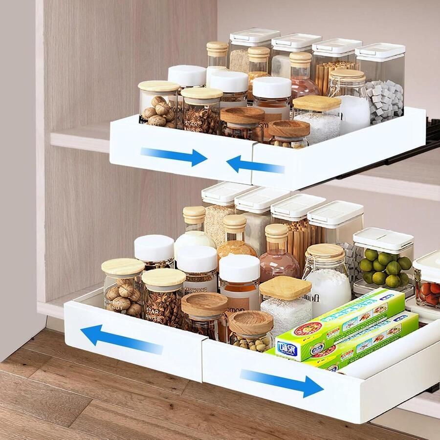 Telescopische lade uittrekbaar voor keukenlade organizer verstelbare lengte 299 cm 502 cm 2 glijbanen wit