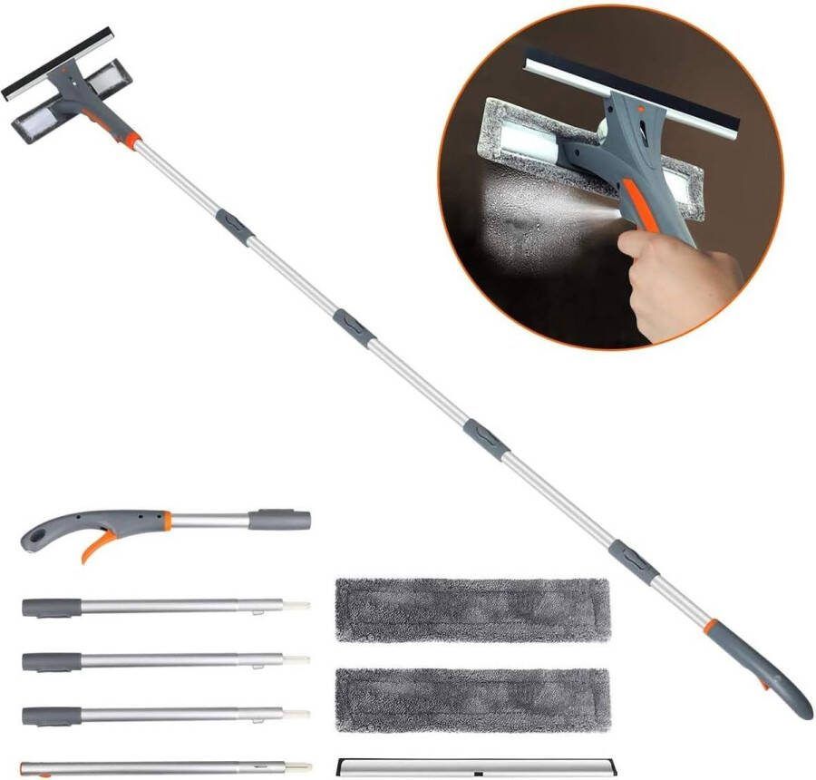 Telescopische raamwisser 3 in 1 Raamwisser met spray 25cm tot 193 cm Raamreinigingsset voor hoog raam