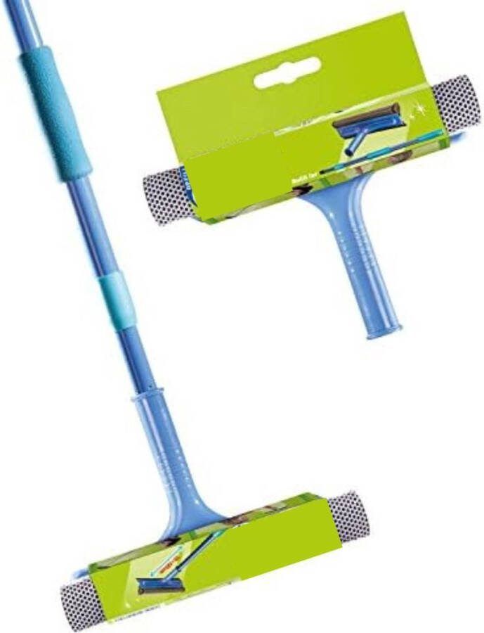 Telescopische ruitenreiniger glasreiniger raamrubber lip plus spons Blauw 25 x 89 x 5 cm
