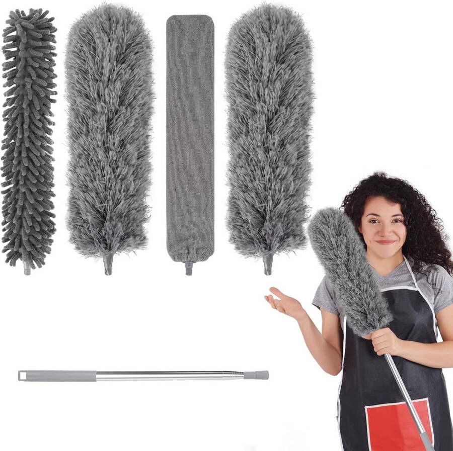 Telescopische stofdoek set van 5 wasbaar plumeau met telescoopstang lang uittrekbaar stofwisser voor moeiteloos stof verwijderen ragebol