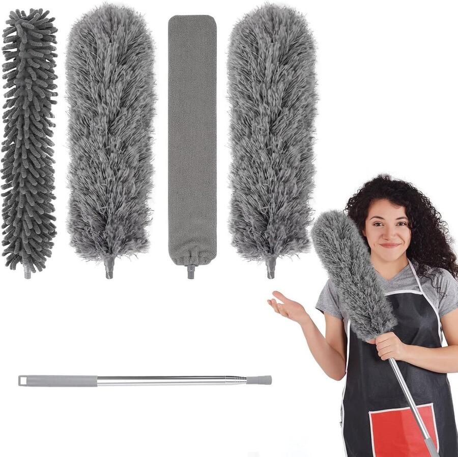Telescopische stofdoek set wasbaar uittrekbaar stofwisser met telescoopstang stofbezem voor moeiteloos stof verwijderen Plumeau