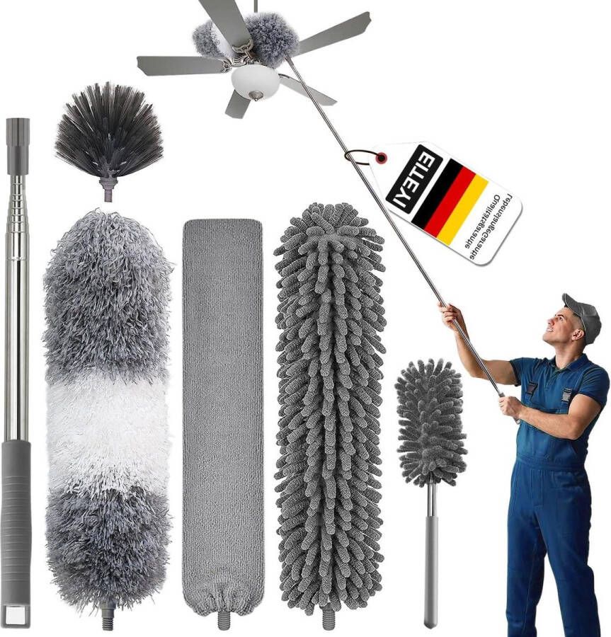 Telescopische stofplumeau 6 stuks 250 cm Microvezel Wasbaar Hoofdreiniging Ventilator plafond spinnenweb jaloezieën Plumeau