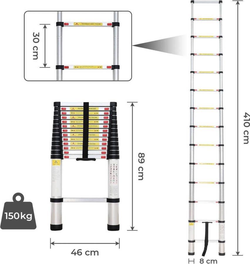 Telescopische vouwladder maximale belastbaarheid 150 kg EN131-41 meter gratis draagtas Ladder