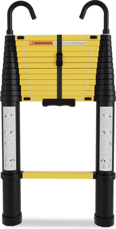 Telescopische Vouwladder Telescopische Ladders Alu-3 8m ON-knop retractie Met haak- geel zwart