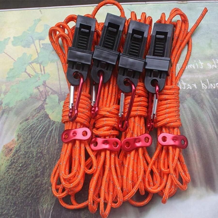 Tentaccessoireset 4 stuks 5 mm reflecterende paracord Touwspanner Karabijnhaken Drukknoop