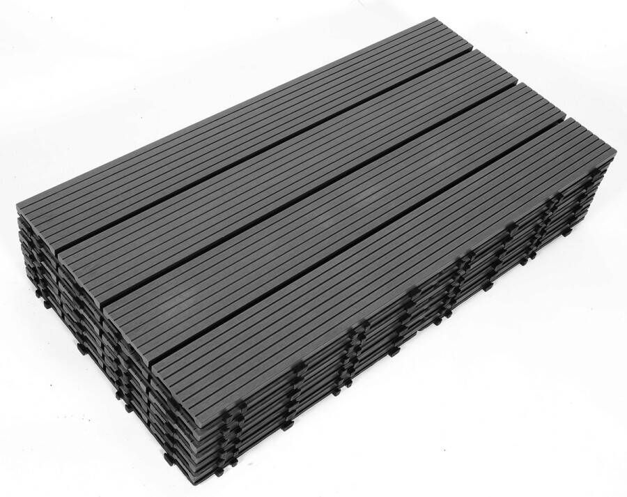 Terrastegels 60x30cm 30 stuks 5m² WPC Tegels Balkon Terras of Vlonder Snelle Montage Vlondertegel Tuintegels Terrasplanken Balkon vloer Kliktegels Buiten tegels Donkergrijs