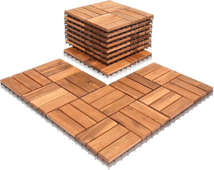 Terrastegels Acacia Acaciahout 30x30cm 11 Stuks 1m² Mozaïek Vlondertegels Balkontegels Makkelijke en Snelle Montage Kliktegels Buiten tegels