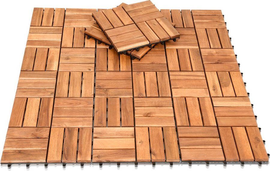 Terrastegels Acacia Acaciahout 30x30cm 22 Stuks 2m² Mozaïek Vlondertegels Balkontegels Makkelijke en Snelle Montage Kliktegels Buiten tegels