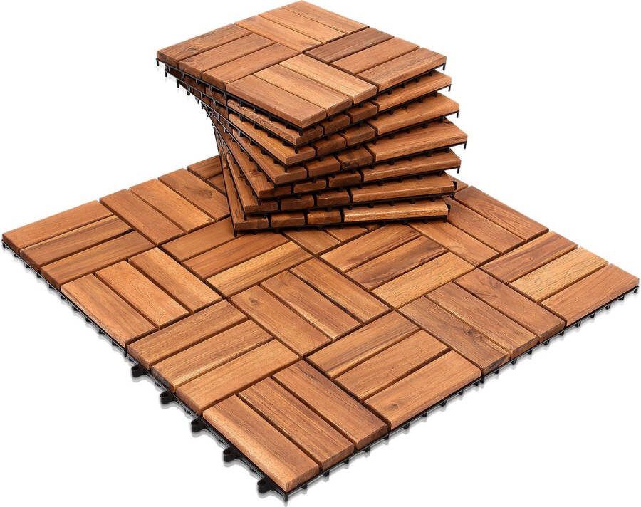 Terrastegels Acacia Acaciahout 30x30cm 33 Stuks 3m² Mozaïek Vlondertegels Balkontegels Makkelijke en Snelle Montage Kliktegels Buiten tegels