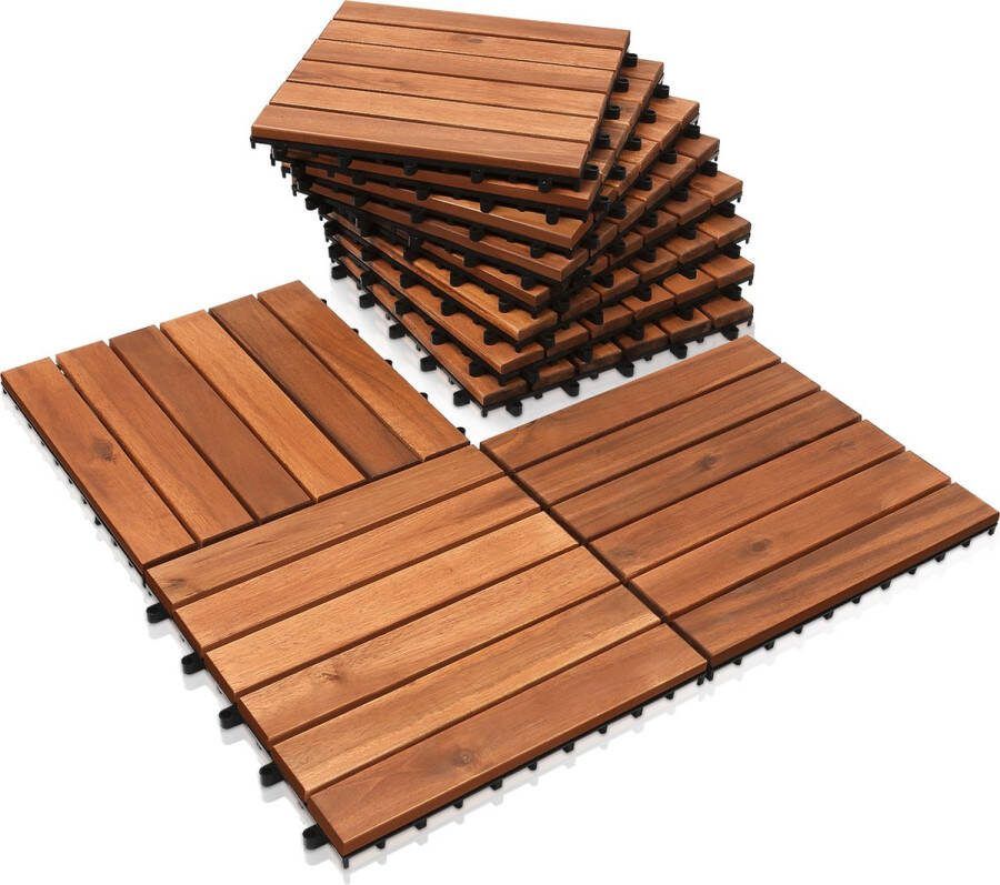 Terrastegels Tuintegels 11 stuks 1 m² Terrasplanken Balkon vloer Kliktegels Buiten tegels Terrastegels hardhout Acaciahout Bruin 30 cm x 30 cm x 2 4 cm