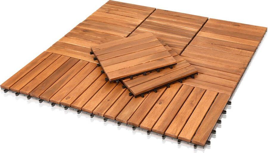 Terrastegels Tuintegels 22 stuks 2 m² Terrasplanken Balkon vloer Kliktegels Buiten tegels Terrastegels hardhout Acaciahout Bruin 30 cm x 30 cm x 2 4 cm