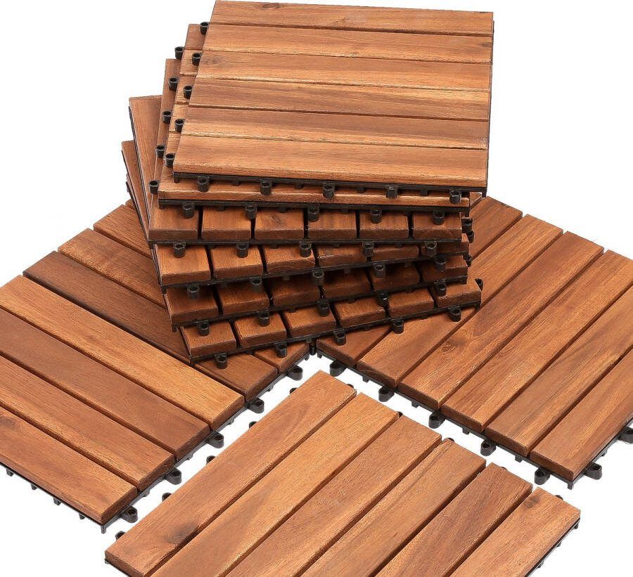 Terrastegels Tuintegels 33 stuks 3 m² Terrasplanken Balkon vloer Kliktegels Buiten tegels Terrastegels hardhout Acaciahout Bruin 30 cm x 30 cm x 2 4 cm