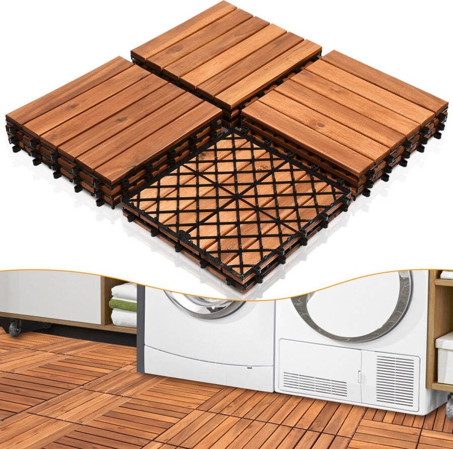 Terrastegels Tuintegels 55 stuks 5 m² Terrasplanken Balkon vloer Kliktegels Buiten tegels Terrastegels hardhout Acaciahout Bruin 30 cm x 30 cm x 2 4 cm