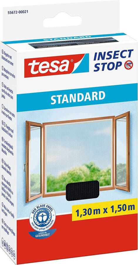 Tesa Insect Stop Standard Vliegenhor voor Ramen Insectenhor raamhor Met klittenband Snij uw eigen horraam op maat Muggenhor antraciet 130 cm x 150 cm || Velcro length 5.60m