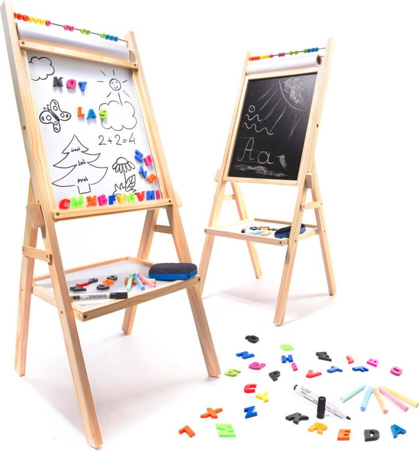 IKONKA Houten 2 in 1 staand krijtbord en whitboard telraam schoolbord tekenbord 39 x 37 x 90 cm