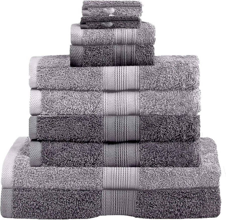 Textiel 10-delige badkamer handdoekenset met wisselmatjes 4x handdoeken 2x douchehanddoeken 2x gastendoekjes 2x washandjes 10-delige badkamer handdoekenset antraciet zilver