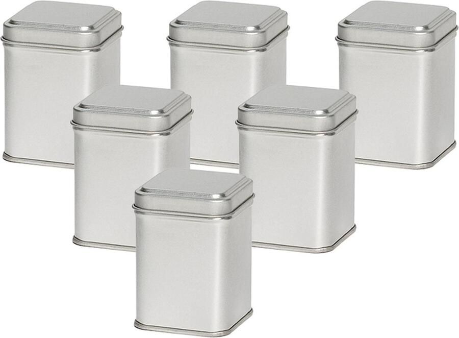 Theeblik Kruidenblik Bewaarblik Vierkant Zilver 50 gram 6 stuks