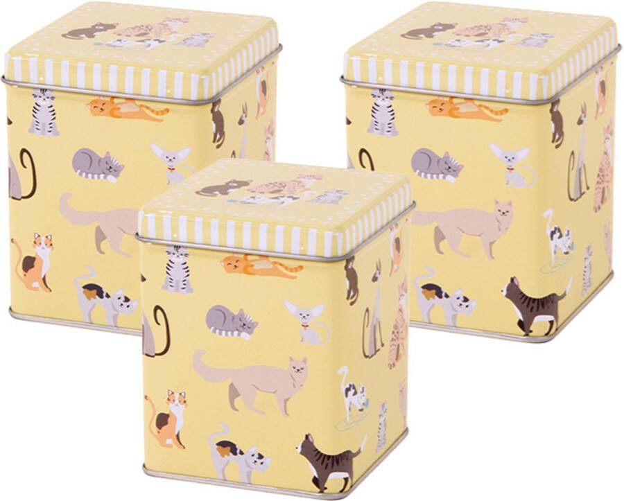 Theeblik Kruidenblik Bewaarblik Voorraadblik Vierkant Losse thee Poezen & Katten 100 gram 3 stuks