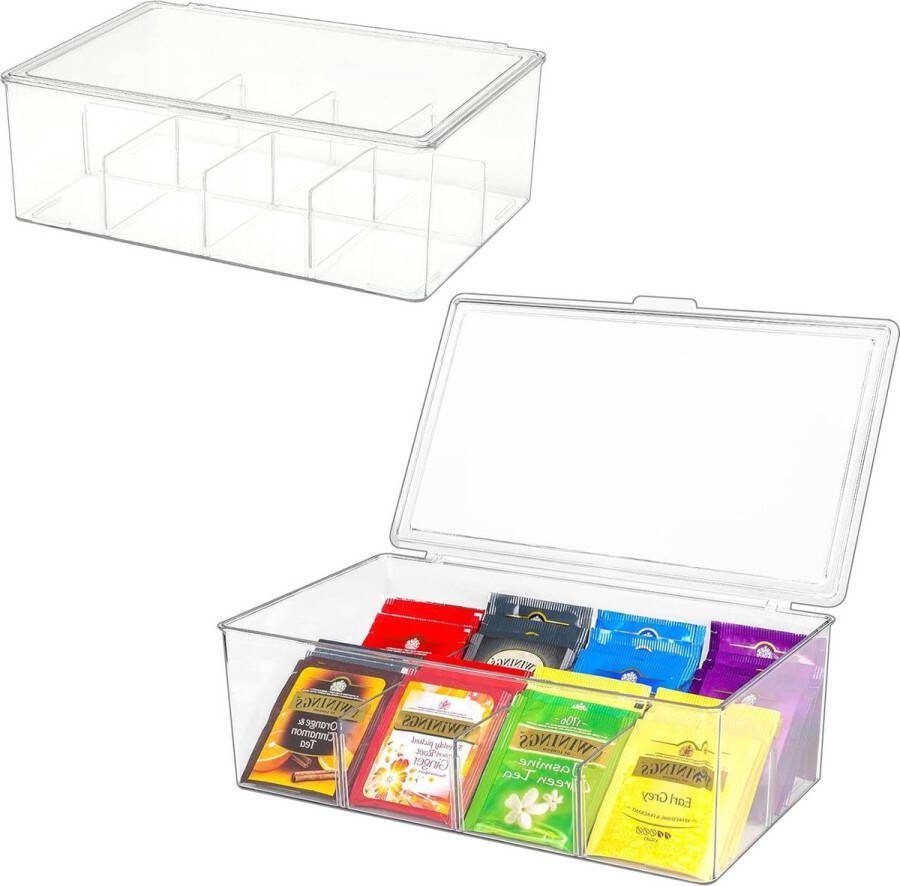 Theebox met 16 vakken Stapelbare theezakjes houder Theedozen van kunststof Luchtdichte theeopslag Koffiepads organizer Transparant