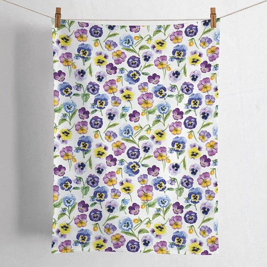 Theedoek Bootmütterchen Pansy All Over Print 50x70cm Katoen