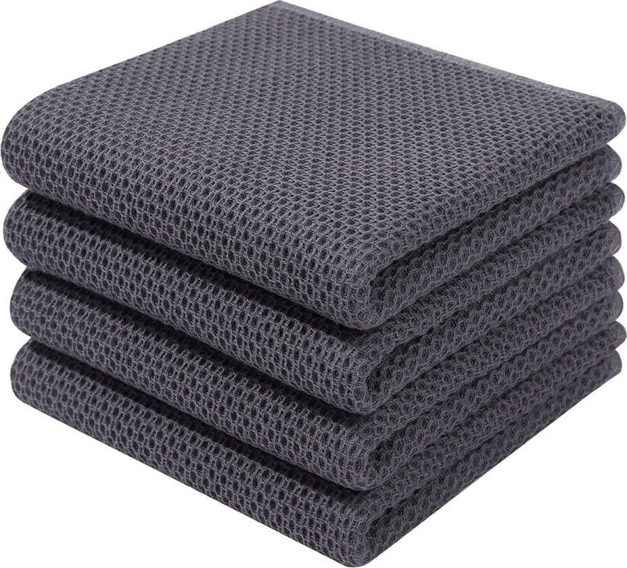 Theedoeken 100% katoen 32 x 72 cm zachte theedoeken keukendoeken absorberende keukendoeken dikke premium theedoek vaatdoeken poetsdoeken 4 stuks donkergrijs
