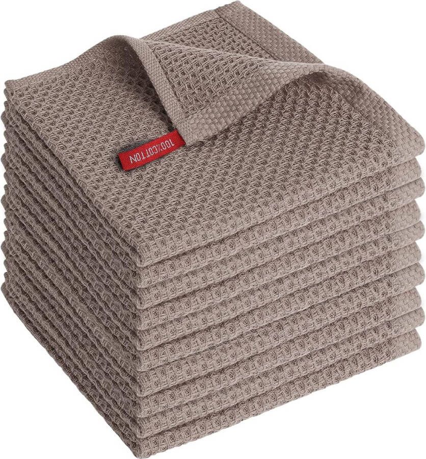 Theedoeken 100% katoen set van 10 30 x 30 cm zachte handdoeken absorberende doeken reiniging keukendoeken bruin