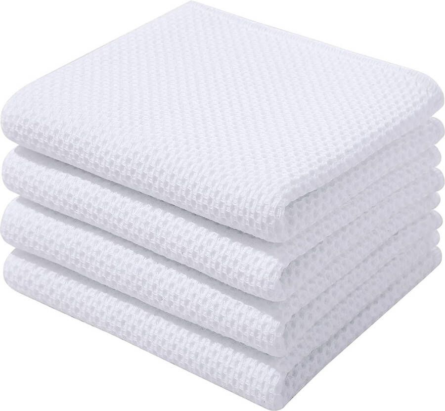 Theedoeken 100% katoen set van 4 32 x 72 cm zachte theedoeken keukenhanddoeken absorberend dikke premium theedoeken vaatdoeken poetsdoeken wit