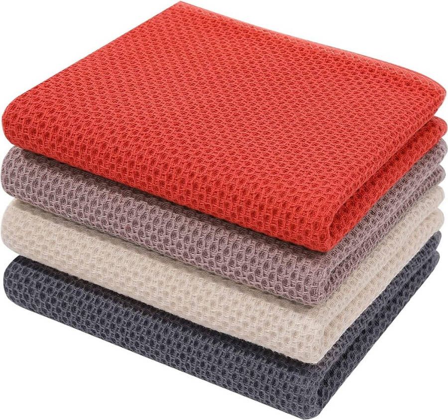 Theedoeken 100% katoen set van 4 32 x 72 cm zachte theedoeken keukenhanddoeken absorberend dikke premium theedoeken vaatdoeken poetsdoeken gemengde kleuren