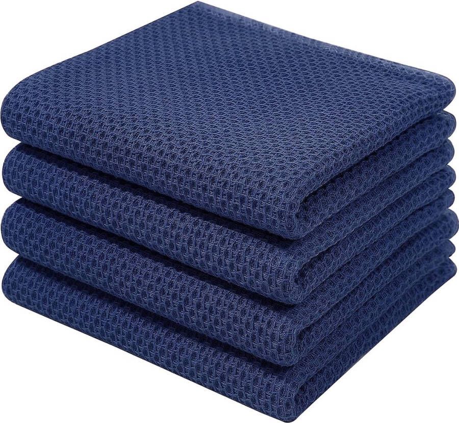 Theedoeken 100% katoen set van 4 32 x 72 cm zachte theedoeken keukenhanddoeken absorberend dikke premium theedoeken vaatdoeken poetsdoeken marineblauw