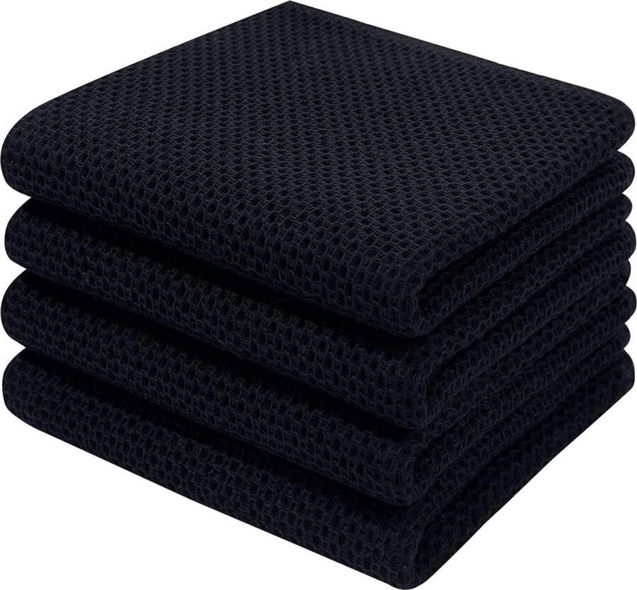 Theedoeken 100% katoen set van 4 32 x 72 cm zachte theedoeken keukenhanddoeken absorberend keukendoeken dikke premium vaatdoek vaatdoeken poetsdoeken zwart
