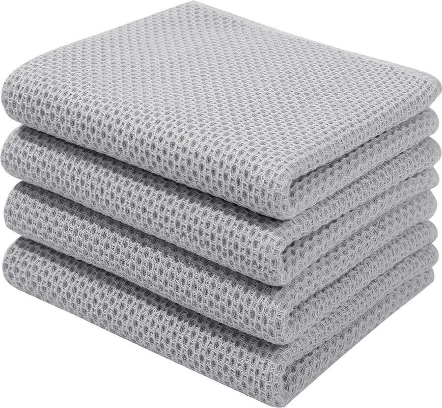 Theedoeken 100% katoen set van 4 32 x 72 cm zachte theedoeken keukenhanddoeken absorberend keukendoeken dikke premium vaatdoek vaatdoeken poetsdoeken lichtgrijs