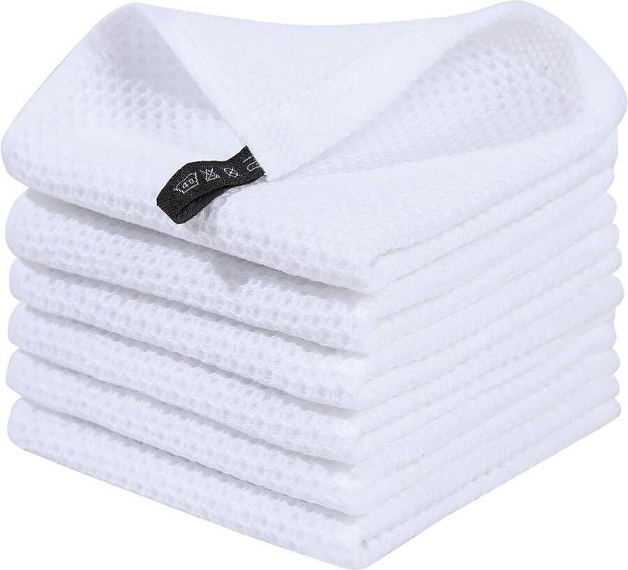 Theedoeken 100% katoen set van 6 30 x 30 cm zachte theedoeken keukenhanddoeken absorberend keukendoeken dikke premium vaatdoek vaatdoeken poetsdoeken wit