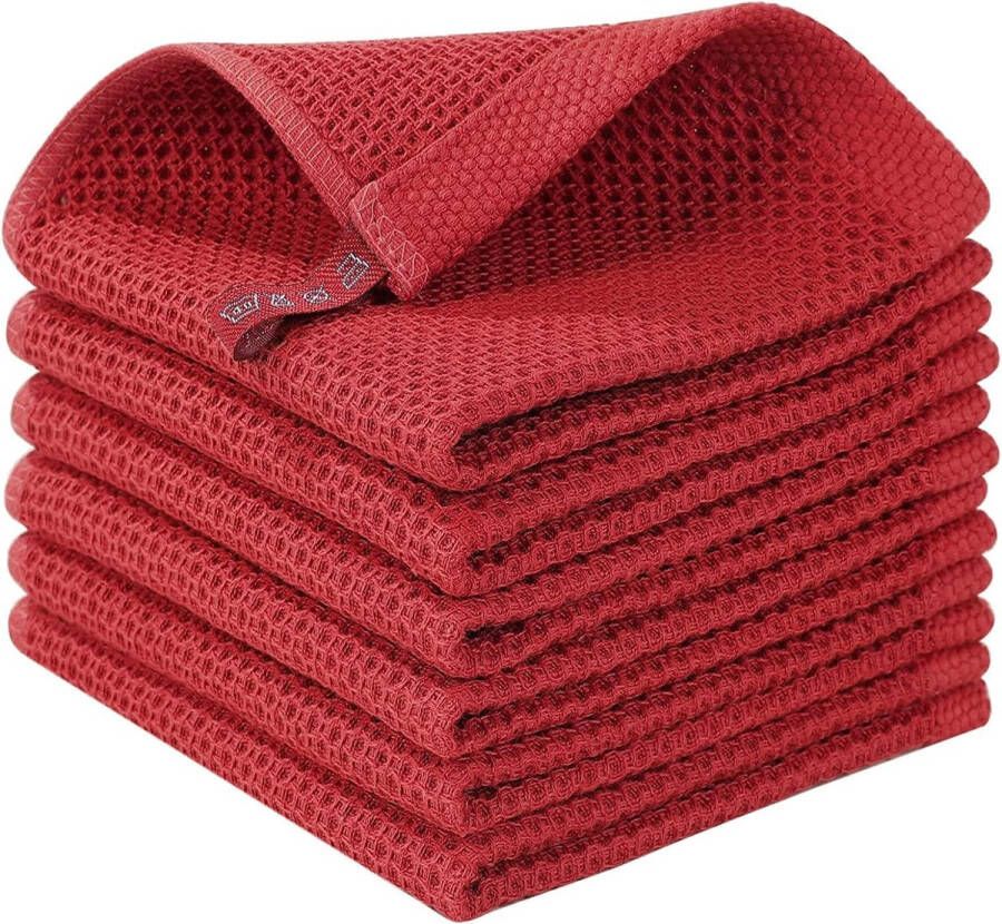 Theedoeken 100% katoen set van 6 30 x 30 cm zachte theedoeken keukenhanddoeken absorberend keukendoeken dikke premium vaatdoek vaatdoeken poetsdoeken rood