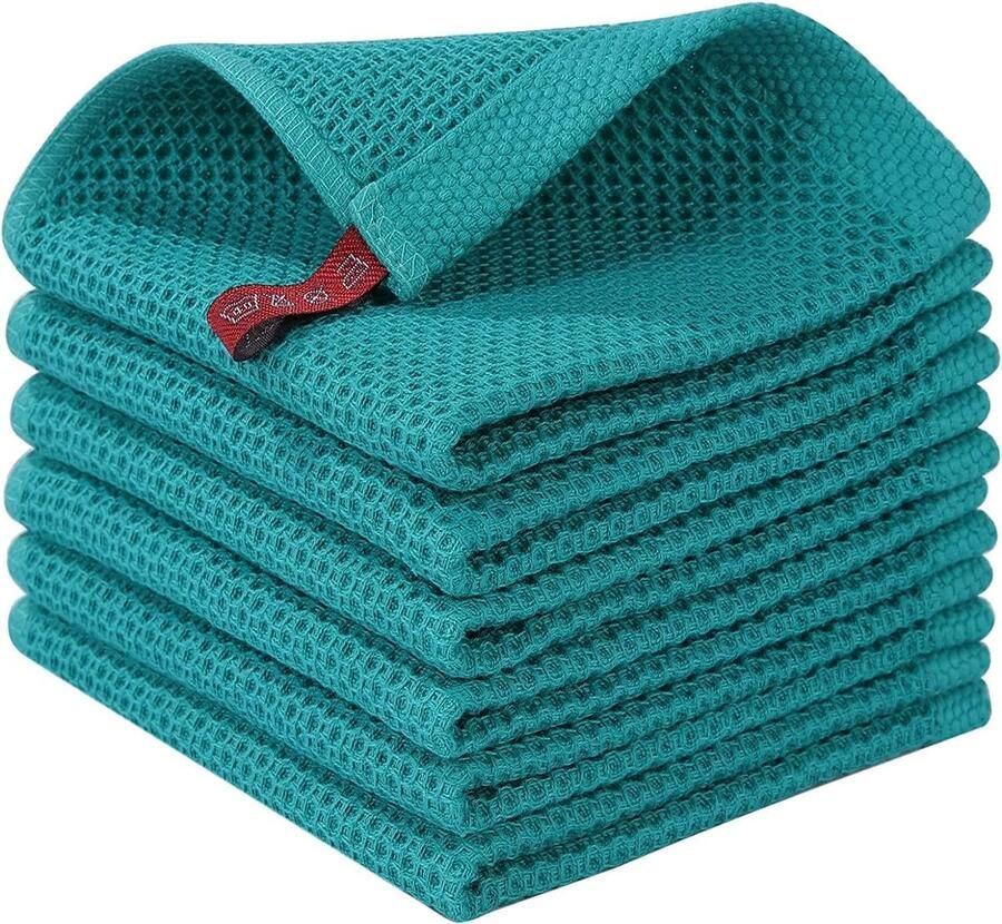 Theedoeken 100% katoen set van 6 30 x 30 cm zachte vaatdoeken keukenhanddoeken absorberend dikke premium vaatdoek poetsdoek blauwgroen