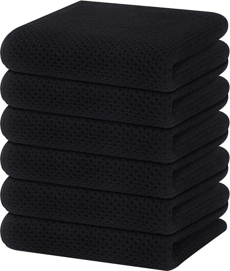 Theedoeken 100% katoen set van 6 32 x 72 cm zachte theedoeken keukendoeken absorberende keukendoeken dikke premium theedoek vaatdoek schoonmaakdoekjes zwart