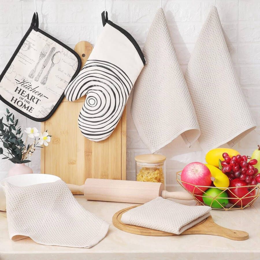 Theedoeken 100% katoen set van 6 32 x 72 cm zachte theedoeken keukenhanddoeken absorberend dikke premium vaatdoek vaatdoeken poetsdoeken beige