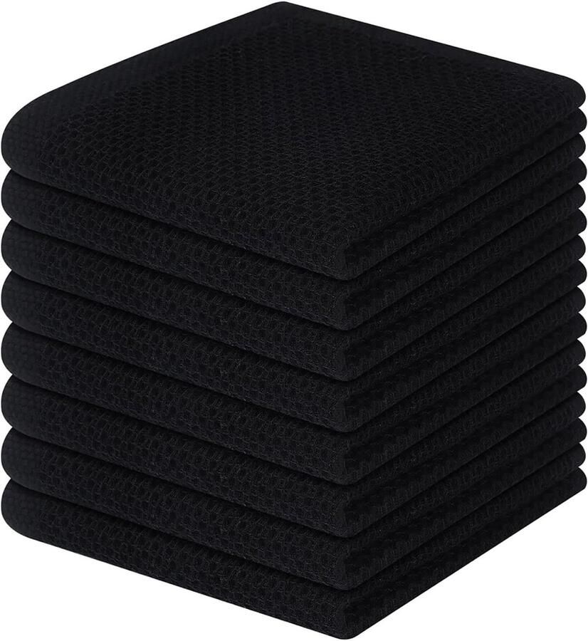 Theedoeken 100% katoen set van 8 30 x 30 cm zachte theedoeken keukenhanddoeken absorberend dikke premium theedoeken vaatdoeken poetsdoeken zwart