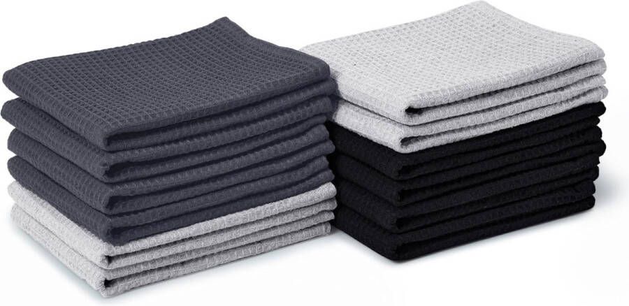 Theedoeken 70 x 45 cm (set van 12) zeer absorberende theedoeken met antibacteriële afwerking voor het reinigen en snel drogen van borden katoen meerkleurig 3
