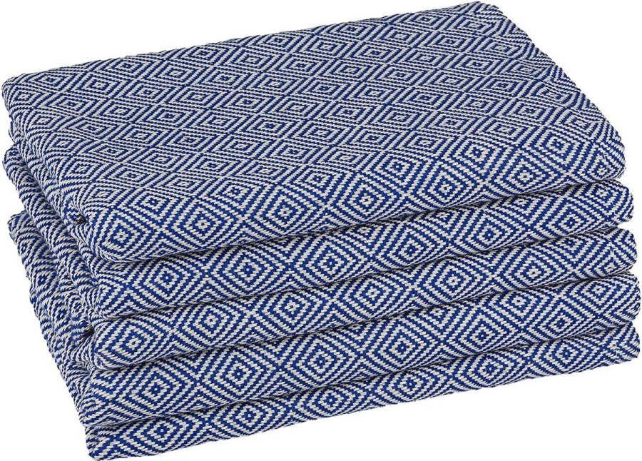Theedoeken blauw 40x70 cm Keukenhad 5-delige set keukendoeken katoen vaatdoeken theedoeken katoen diamantpatroon droogdoeken keuken blauw
