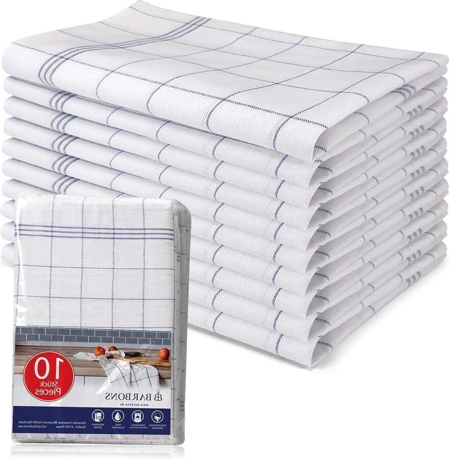 Theedoeken geblokt 10 stuks katoenen keukenhanddoeken katoenen keukendoek 47x68 cm (Blauw) set van 10 hoge kwaliteit Theedoeken geblokt