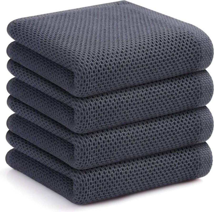 Theedoeken geblokt 100% katoen keukendoeken antraciet absorberend poetsdoeken huishoudelijk vaatdoeken set van 4 33 x 71 cm theedoeken geblokt