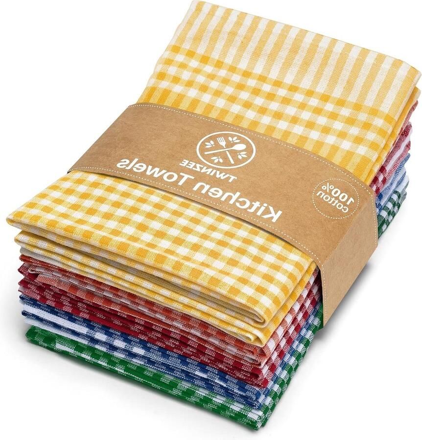 Theedoeken geblokt 100% katoen 47 x 67 cm Extra absorberende keukendoek Voor afwas en handen 2 Blauw 2 Rood 2 Groen 2 Oranje 2 Geel theedoeken geblokt
