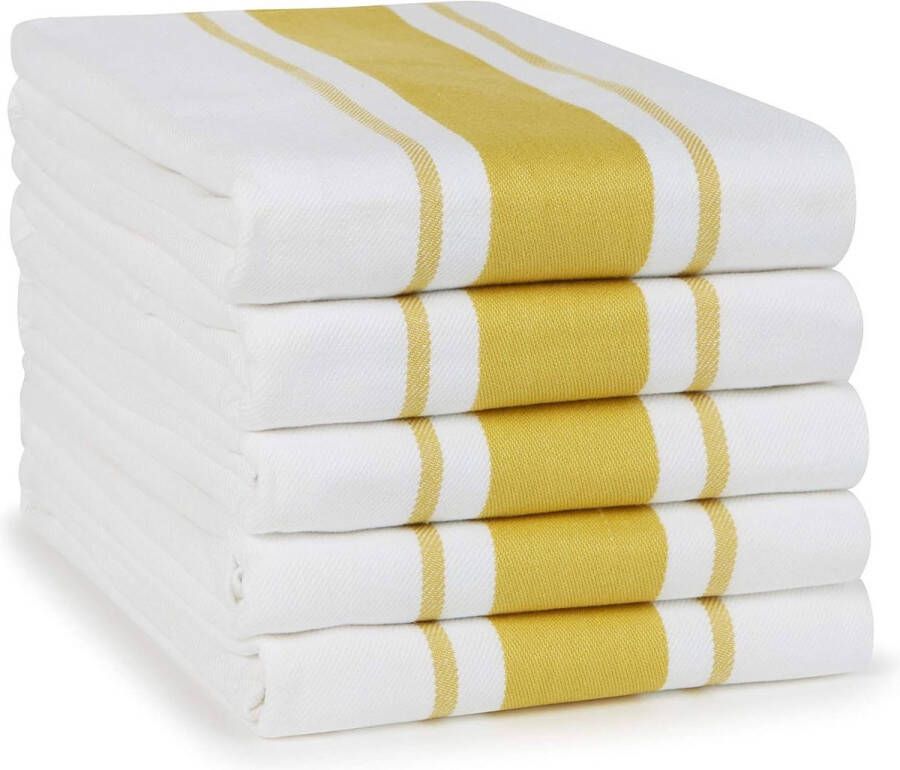Theedoeken geblokt 100% Katoenen Set van 5 Keukenhanddoeken Mosterd Streep Absorberende Keukendoeken 50 x 70 cm theedoeken geblokt