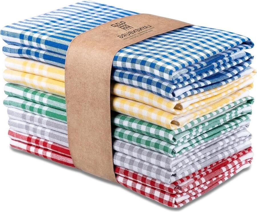 Theedoeken geblokt 10er-Set Premium Geruite Theedoeken 100% Katoen OEKO TEX Standaard 100-50x70 cm & Hanger Keukenhanddoeken Pluisvrij & Modern Vintage Keukenhanddoeken-veelkleurig theedoeken geblokt