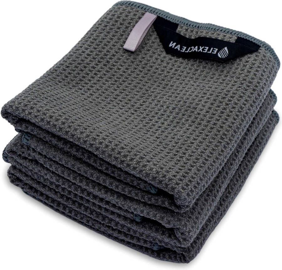 Theedoeken geblokt 3-delige set zachte microvezel antraciet donkergrijs wafeldoeken handdoeken keukendoeken 68 x 42 cm theedoeken geblokt