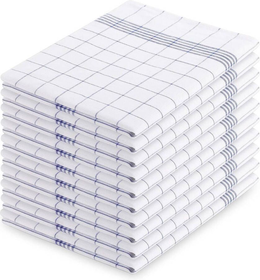 Theedoeken geblokt blauw geruit pakket 10 stuks 70 x 45 cm 100% katoen Theedoeken geblokt