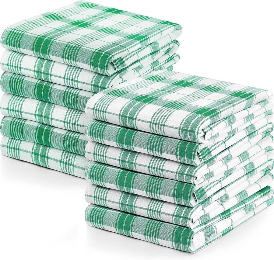 Theedoeken geblokt geruite theedoeken 35 x 61 cm super absorberend herbruikbaar keukenhanddoeken groen wit set van 12 theedoeken geblokt