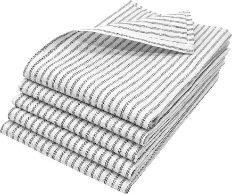 Theedoeken geblokt halflinnen 50 x 70 cm absorberend pluisvrij grijs-wit gestreept Set van 5 keukendoeken wasbaar tot 60 °C Oeko Tex -gecertificeerd Theedoeken geblokt